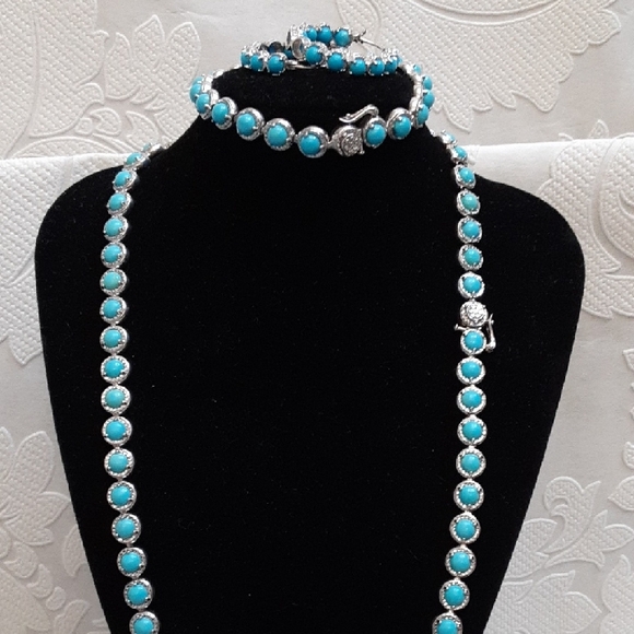 925 Sleeping Beauty Turquoise Tennis Necklace, Diamond Cut, 20